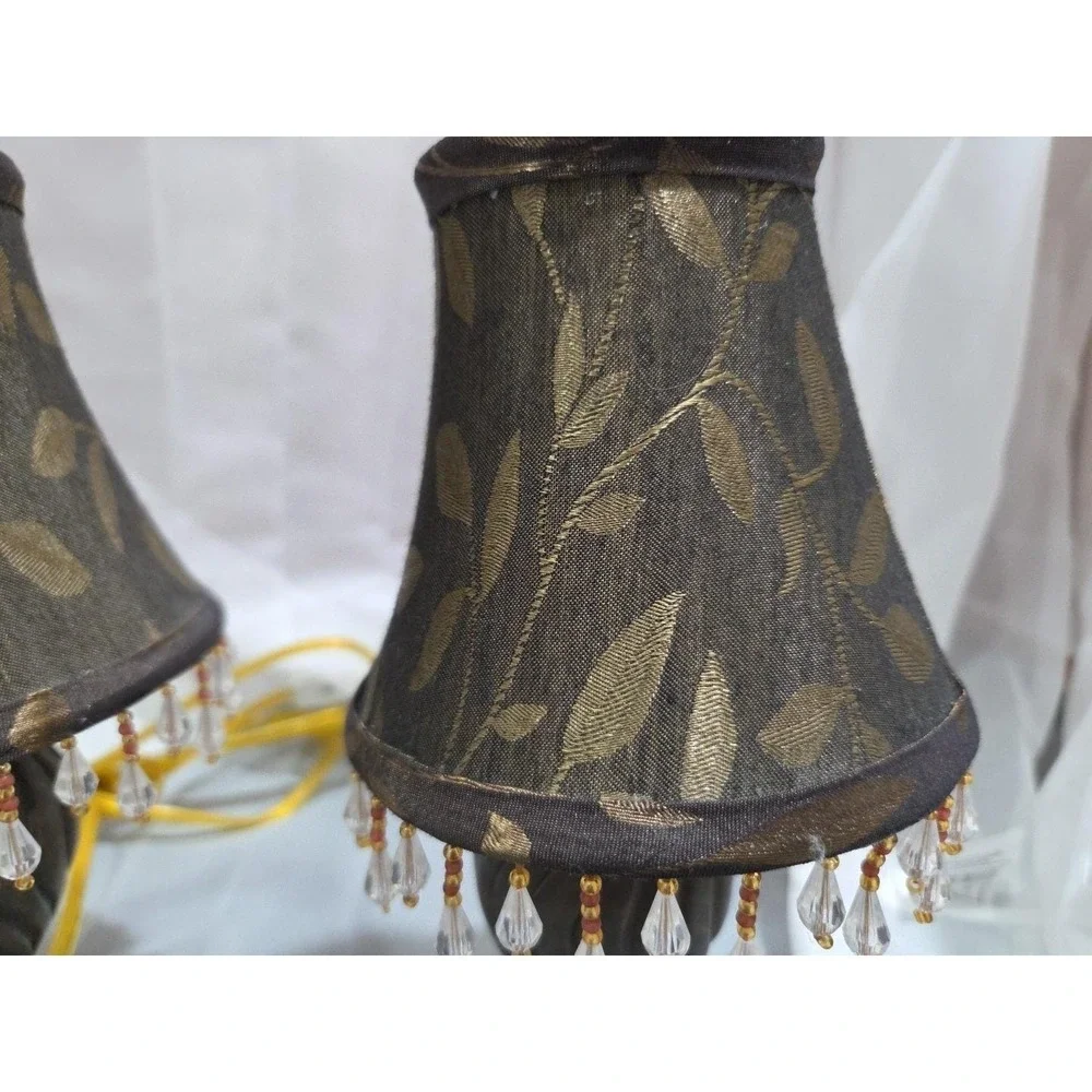 Vintage Floral Beaded Lampshades - 10 Inches - Brass Base - Tested & Working Set